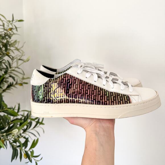 NEW P448 Jack Monogram Holographic Lace Up Low Top Leather Sneakers White 38 - Picture 4 of 9